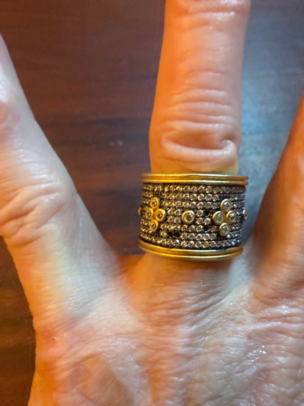 Freida Rothman Sterling silver and gold plated pave cigar band ring size 6